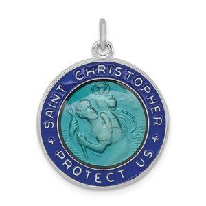 Enameled St. Christopher Sterling Silver Medal Rhodium-plated New Religious 925